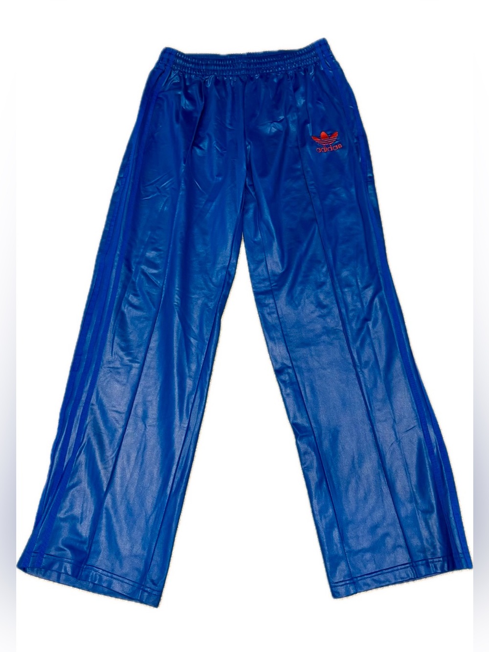 VINTAGE 2006 Adidas Originals Chile wet look track pants blue mens Medium